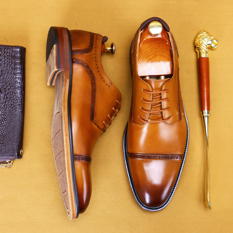 Men’s British Retro Brogue Business Leather Shoes