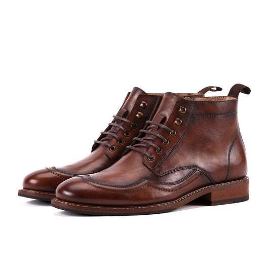 Top Layer Cowhide Martin Boots | Round Toe, Light Coffee