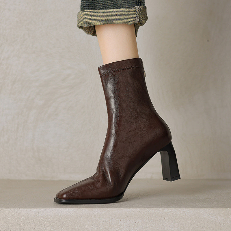 Vintage Women's Square Toe Elastic Ankle Boots