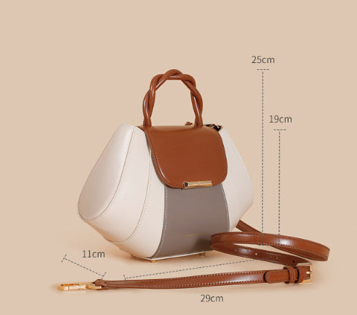 Women's Crossbody Shell Bag, Contrast Color Leather