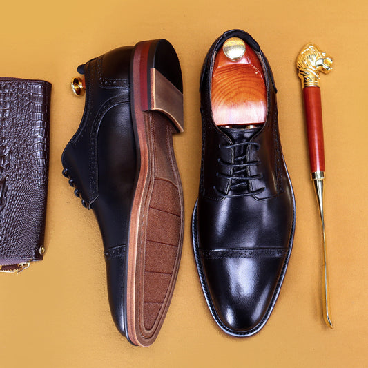 Men’s British Retro Brogue Business Leather Shoes