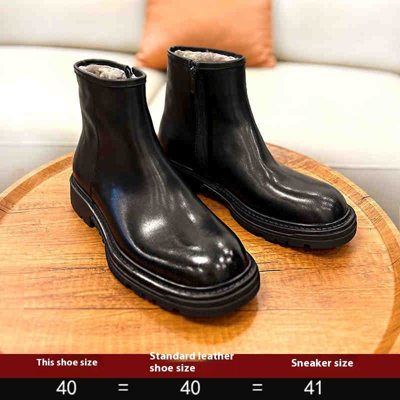 Men's Sheepskin Fur Snow Boots, Fleece Lined, Black