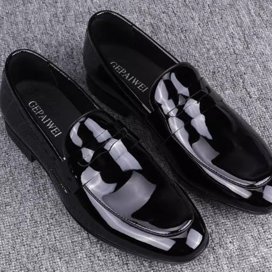 Glossy Black Leather Slip-On Business Casual Shoes