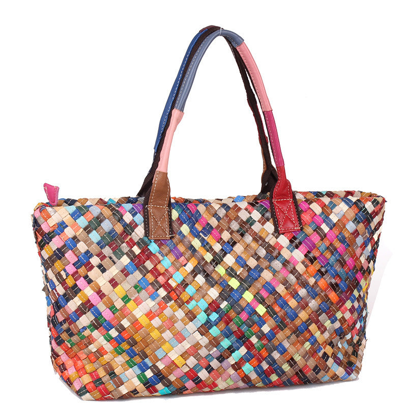 Qianpinhua Women's Cowhide Woven Shoulder Bag