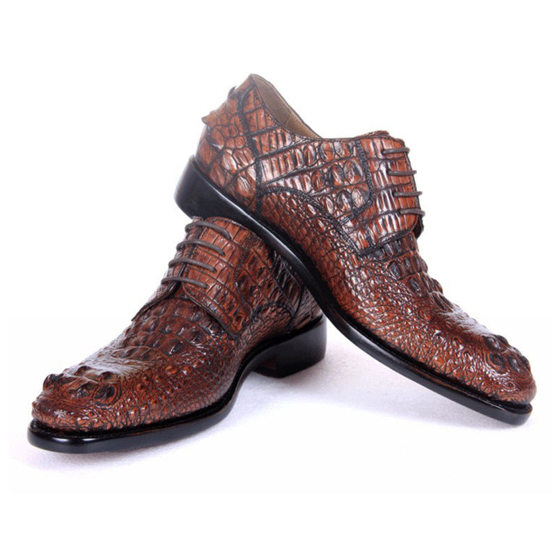 Shining Brown Crocodile Leather Korean Business Shoes