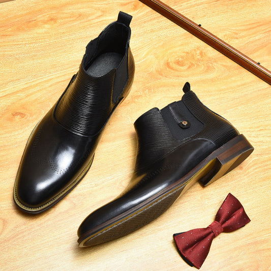 Men's British Style Leather Martin Boots, Mid Heel