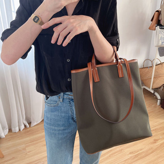 Army Green Large Oxford Cloth Tote Bag - Color Clash