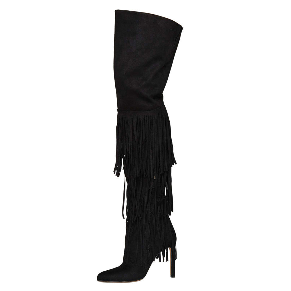 Fringed Suede Over-the-Knee Stiletto Boots