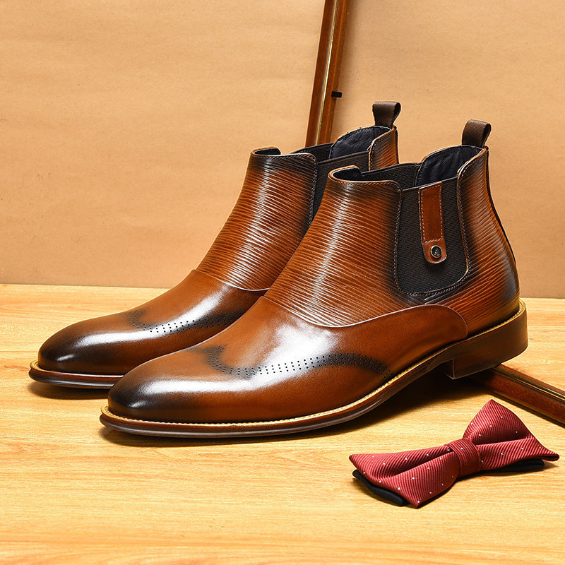 Men's British Style Leather Martin Boots, Mid Heel