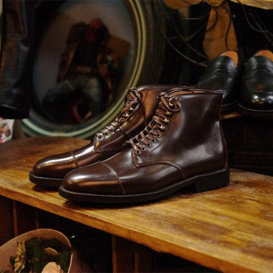 Three Joint Gentleman Suit Leather Boots, Tie Wrap