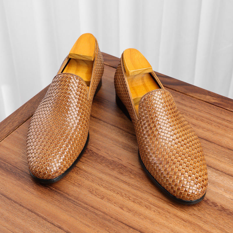 Men’s Cowhide Woven Slip-On Business Leather Shoes