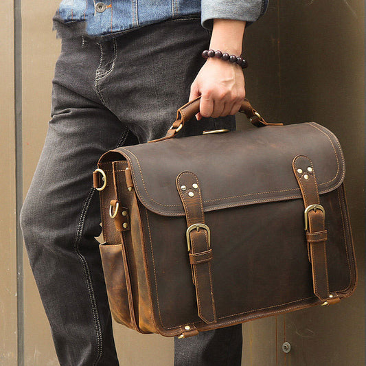 Genuine Leather Men's Bag Crazy Horse Leather Retro Men's One-shoulder Messenger Bag