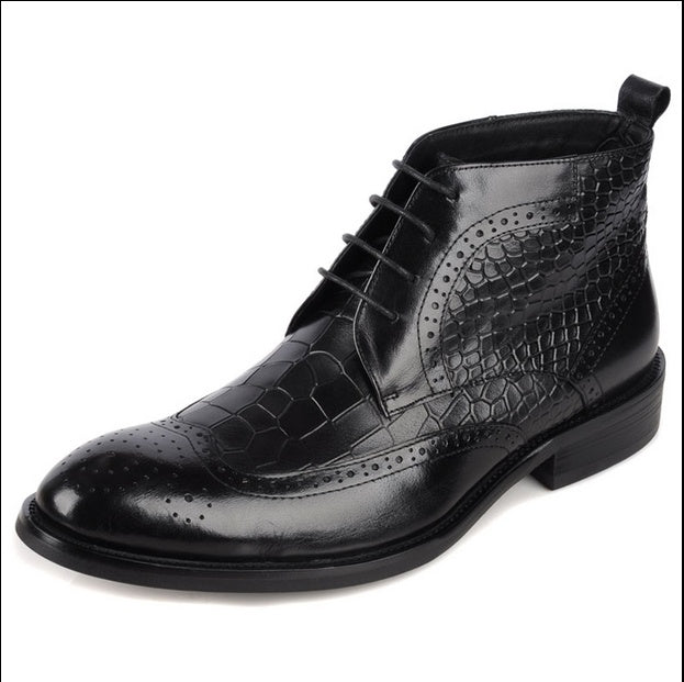 Men's First Layer Cowhide Warm Ankle Boots, Pointed Toe