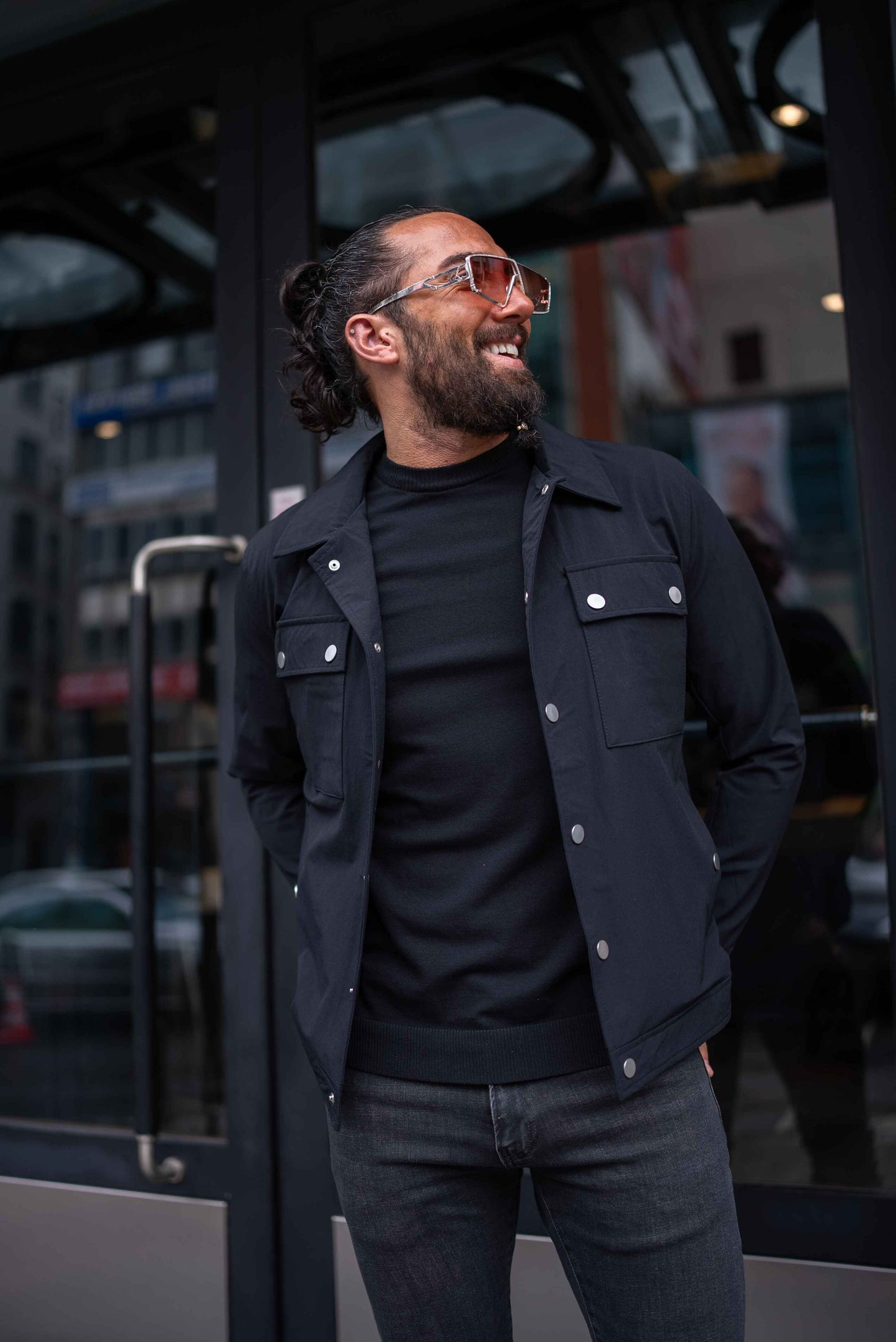 Black Cotton Blend Collar Jacket