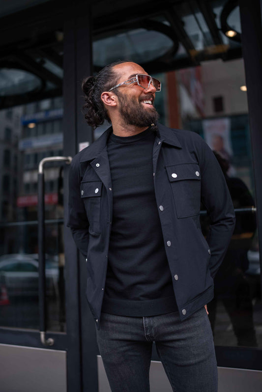 Black Cotton Blend Collar Jacket