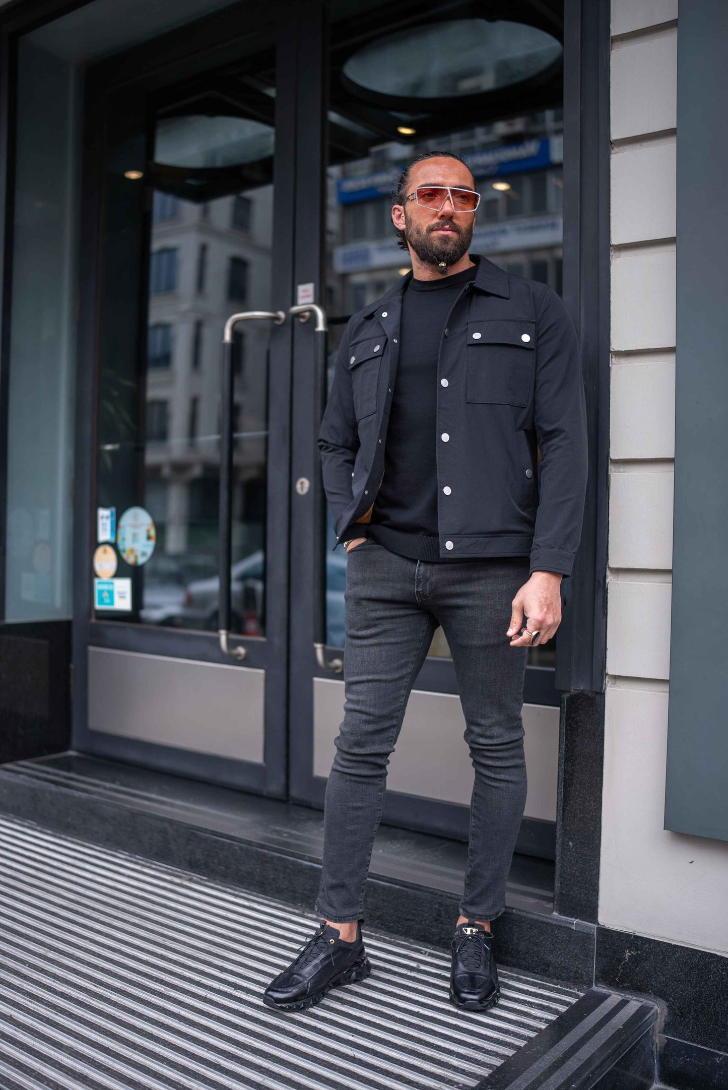 Black Cotton Blend Collar Jacket