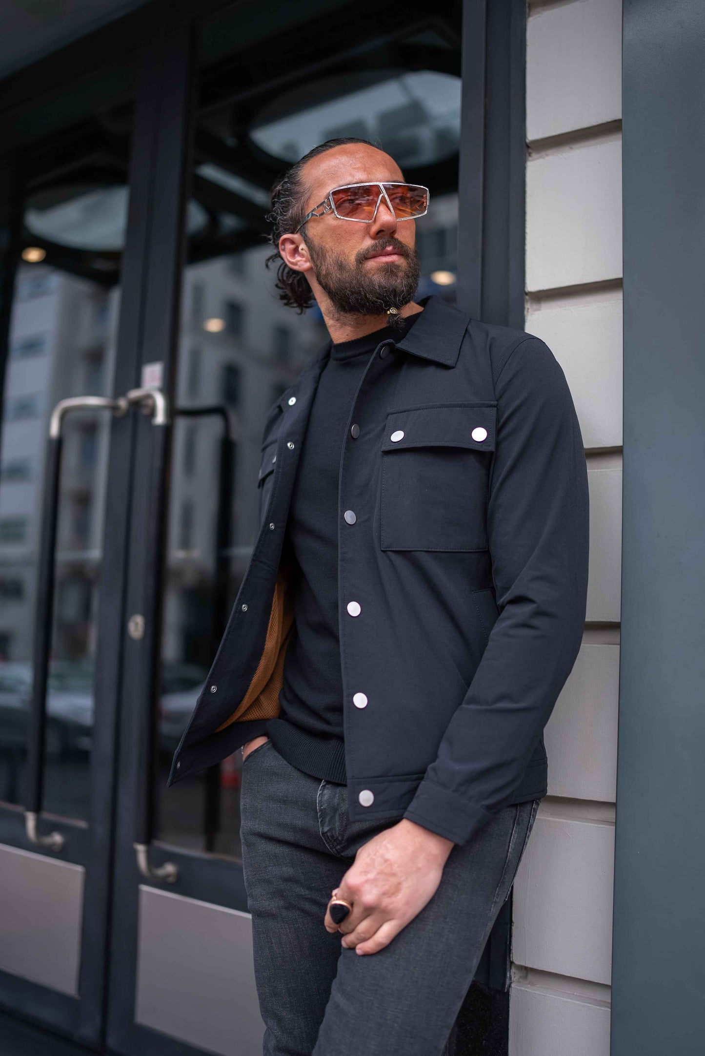 Black Cotton Blend Collar Jacket
