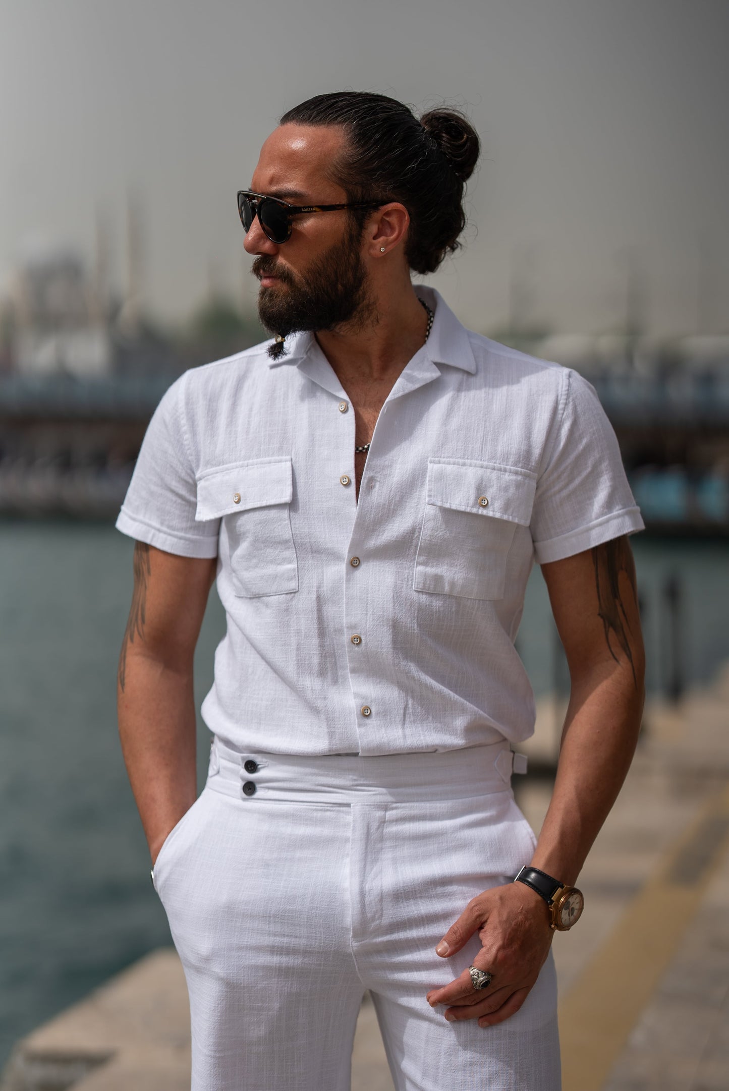 Men's White Short Sleeve Knit Utility Shirt