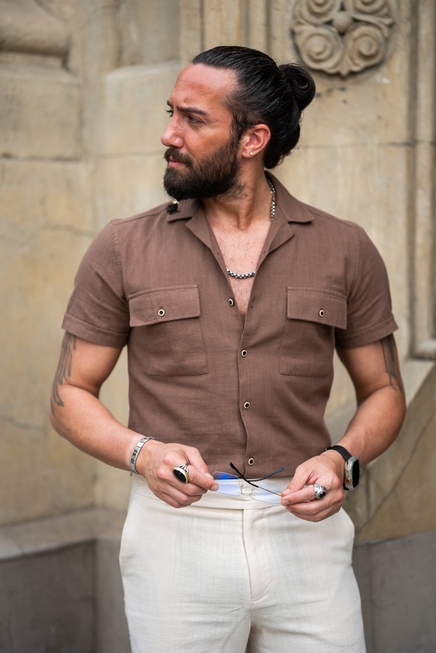 Short Sleeve Brown Knit Shirt
