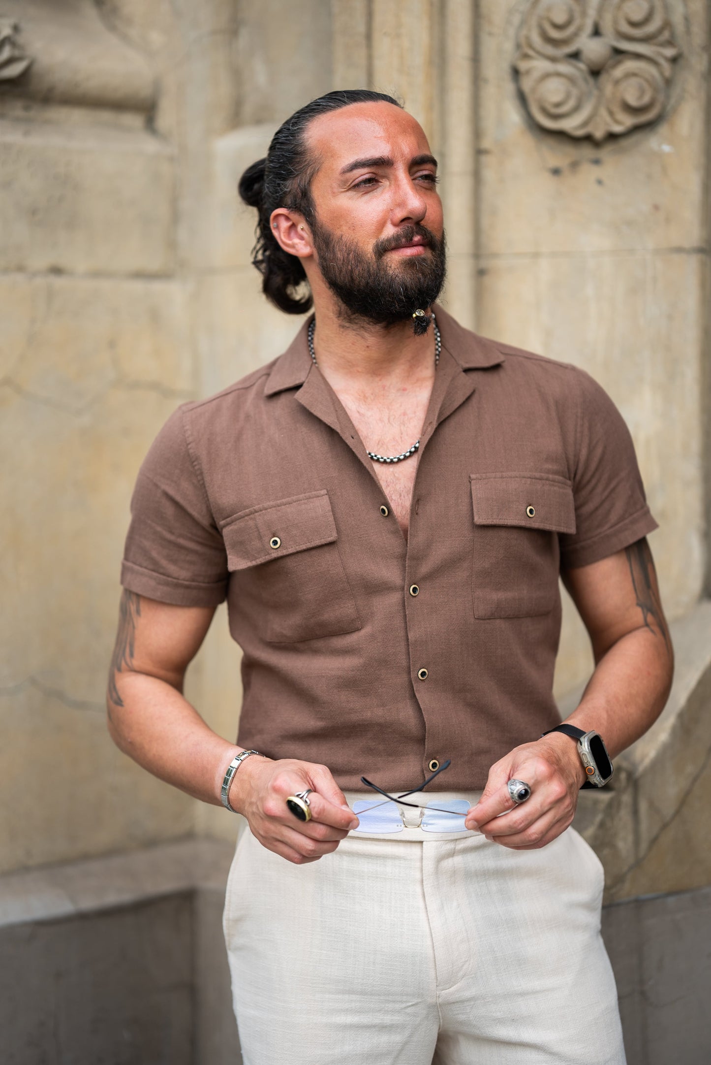 Short Sleeve Brown Knit Shirt