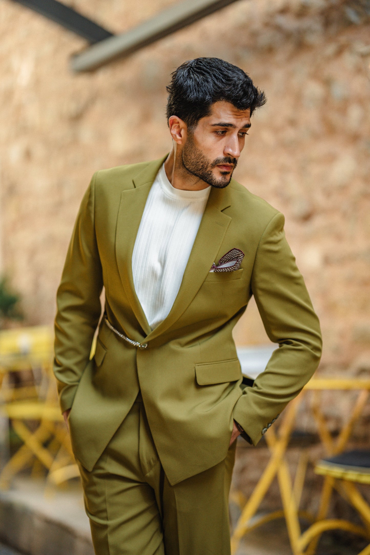 Luxury Green Men’s Special Design Suit with Chain Detailing