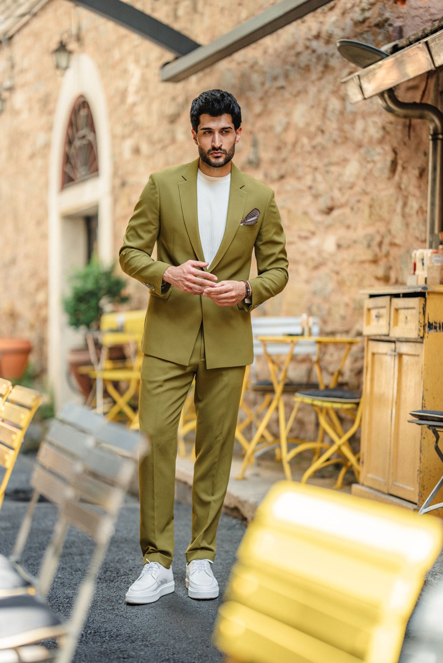Luxury Green Men’s Special Design Suit with Chain Detailing