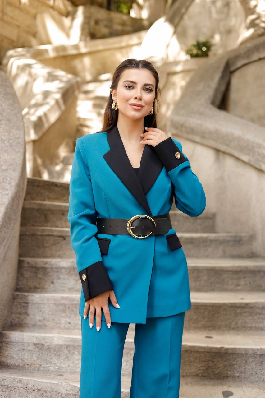 SuitLegacy Belted Blue Women Suit
