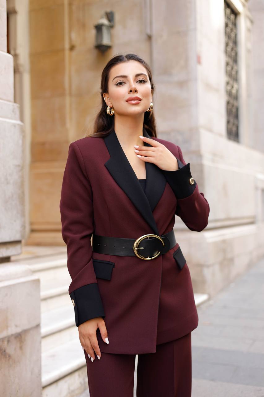SuitLegacy Belted Burgundy Women Suit
