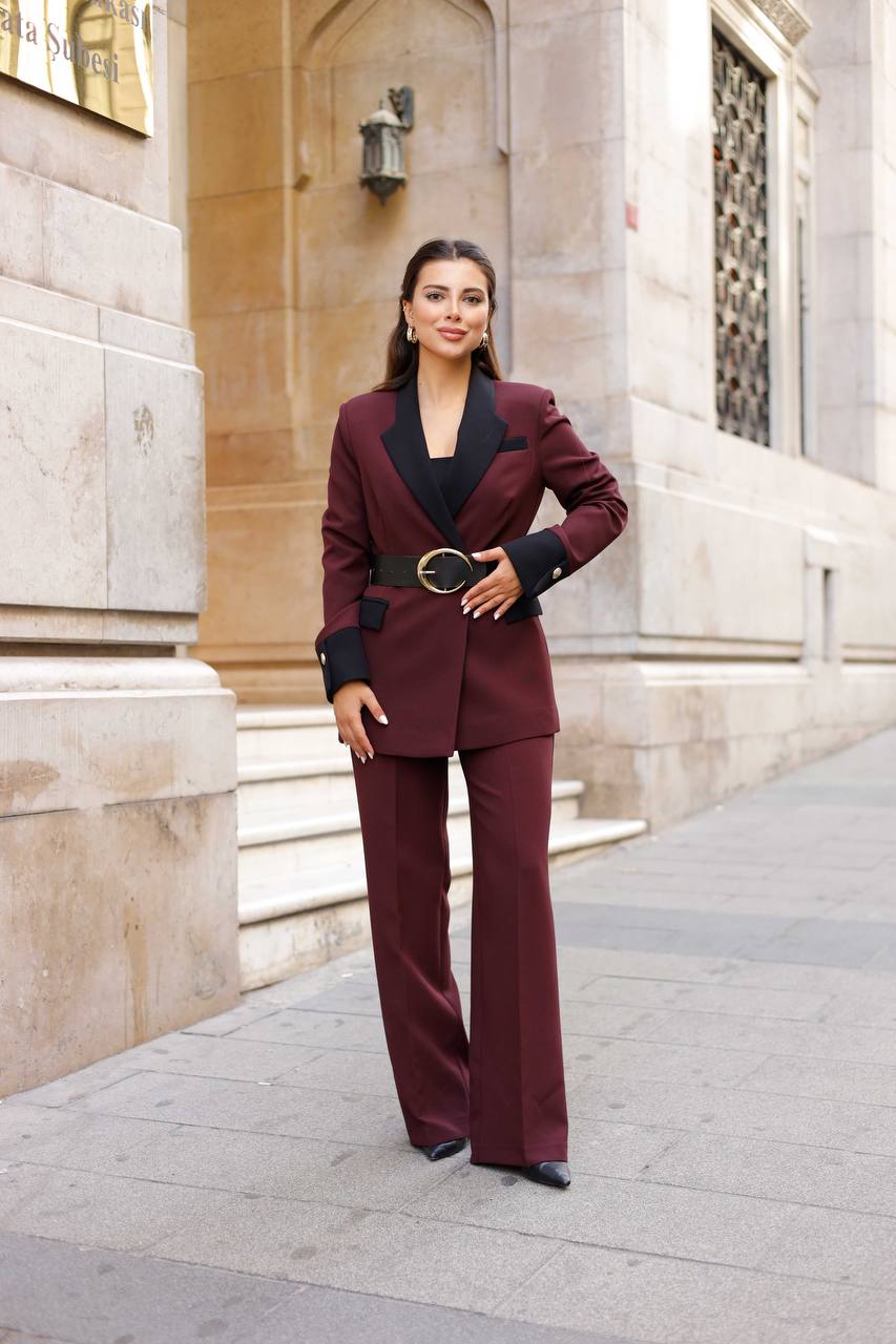 SuitLegacy Belted Burgundy Women Suit