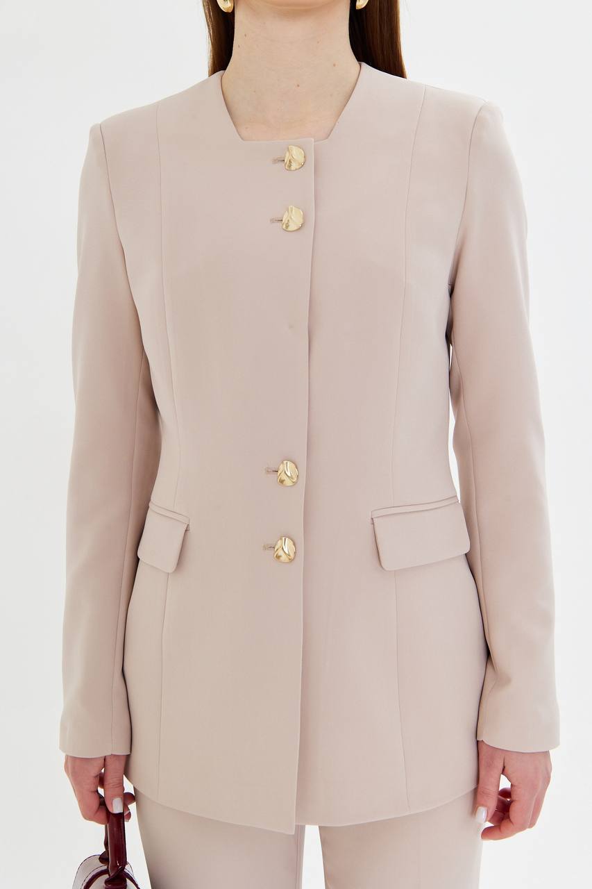 SuitLegacy Gold Buttoned Square Collar Women Suit