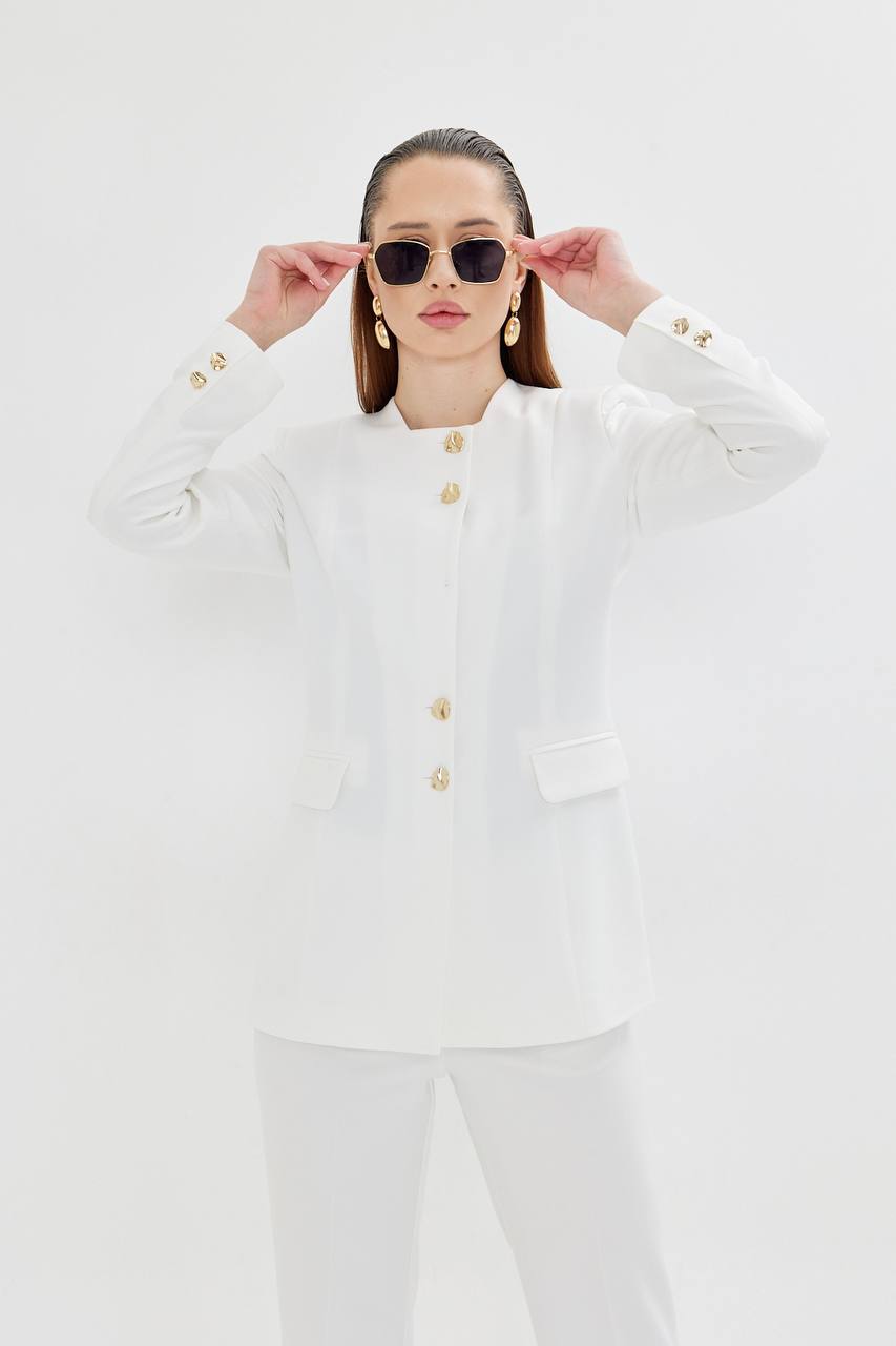 SuitLegacy Gold Buttoned Square Collar Women Suit