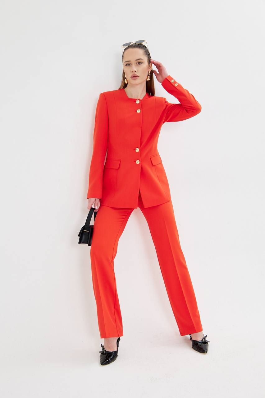 SuitLegacy Gold Buttoned Square Collar Women Suit