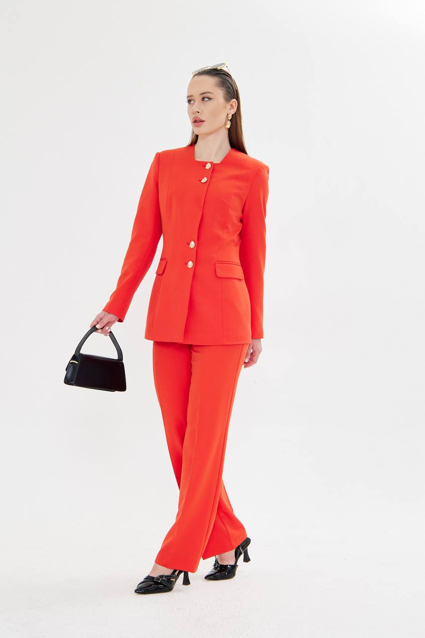 SuitLegacy Gold Buttoned Square Collar Women Suit