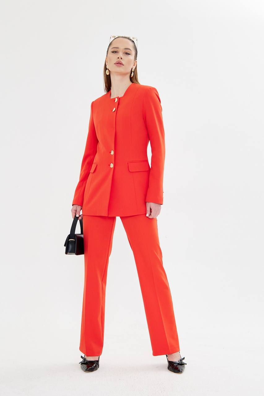 SuitLegacy Gold Buttoned Square Collar Women Suit