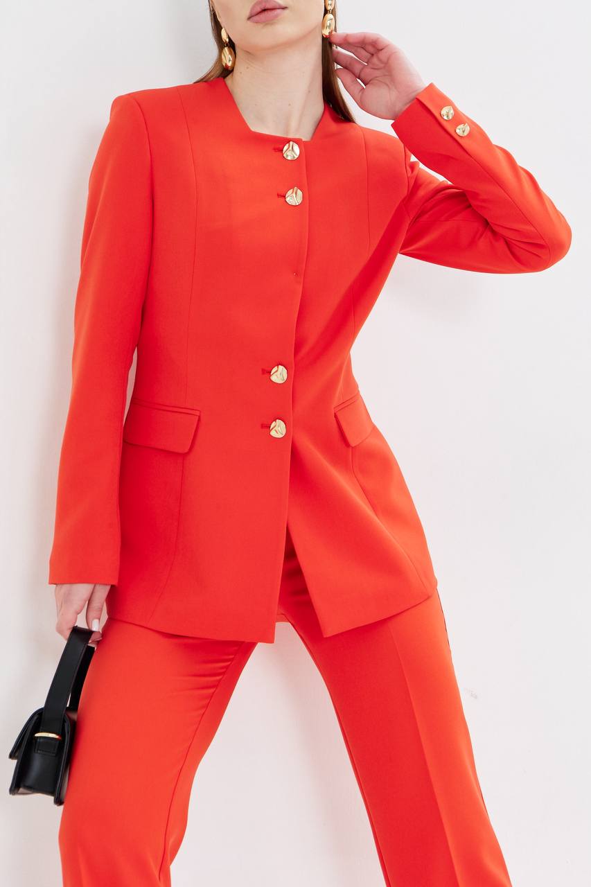 SuitLegacy Gold Buttoned Square Collar Women Suit