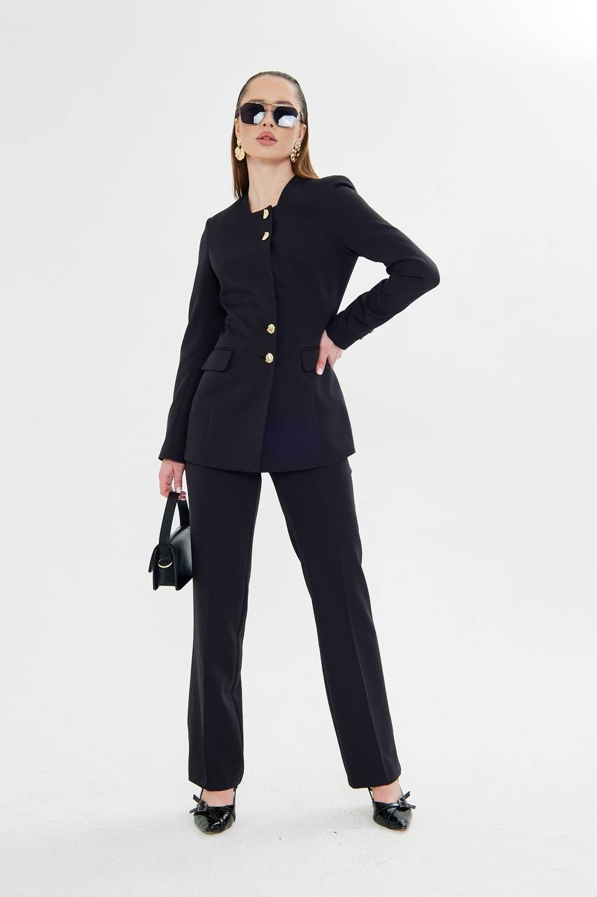 SuitLegacy Gold Buttoned Square Collar Women Suit