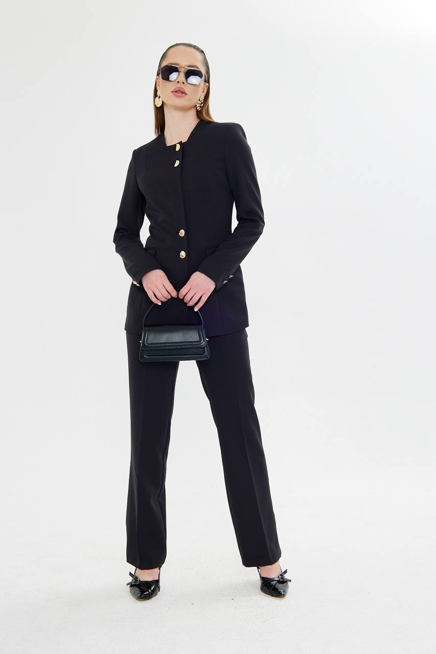 SuitLegacy Gold Buttoned Square Collar Women Suit