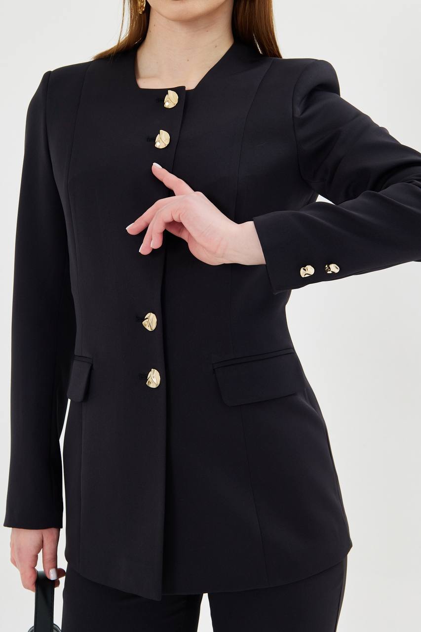 SuitLegacy Gold Buttoned Square Collar Women Suit