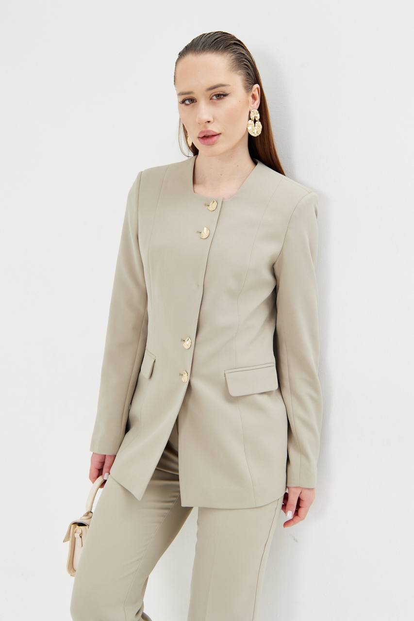 SuitLegacy Gold Buttoned Square Collar Women Suit