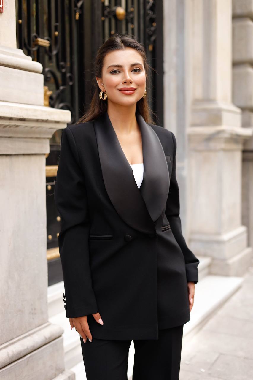 SuitLegacy Satin Lapel Black Women Suit