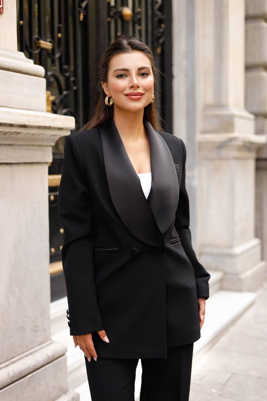 SuitLegacy Satin Lapel Black Women Suit