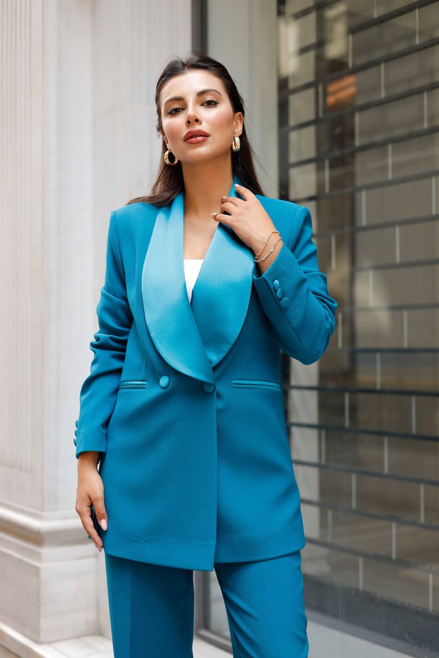 SuitLegacy Satin Lapel Blue  Women Suit
