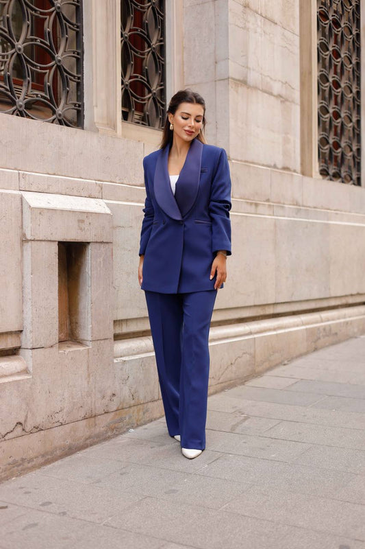 SuitLegacy Satin Lapel Royal Blue Women Suit
