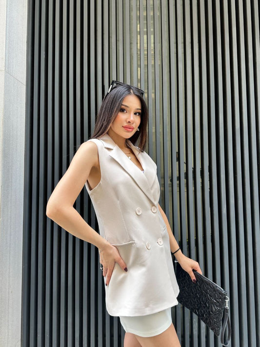 SuitLegacy Sleeveless Beige Blazer for Women