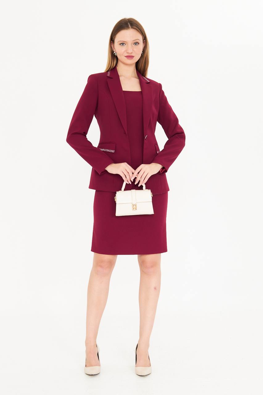 SuitLegacy Women's Burgundy Skirt Suit with Stitch Detail
