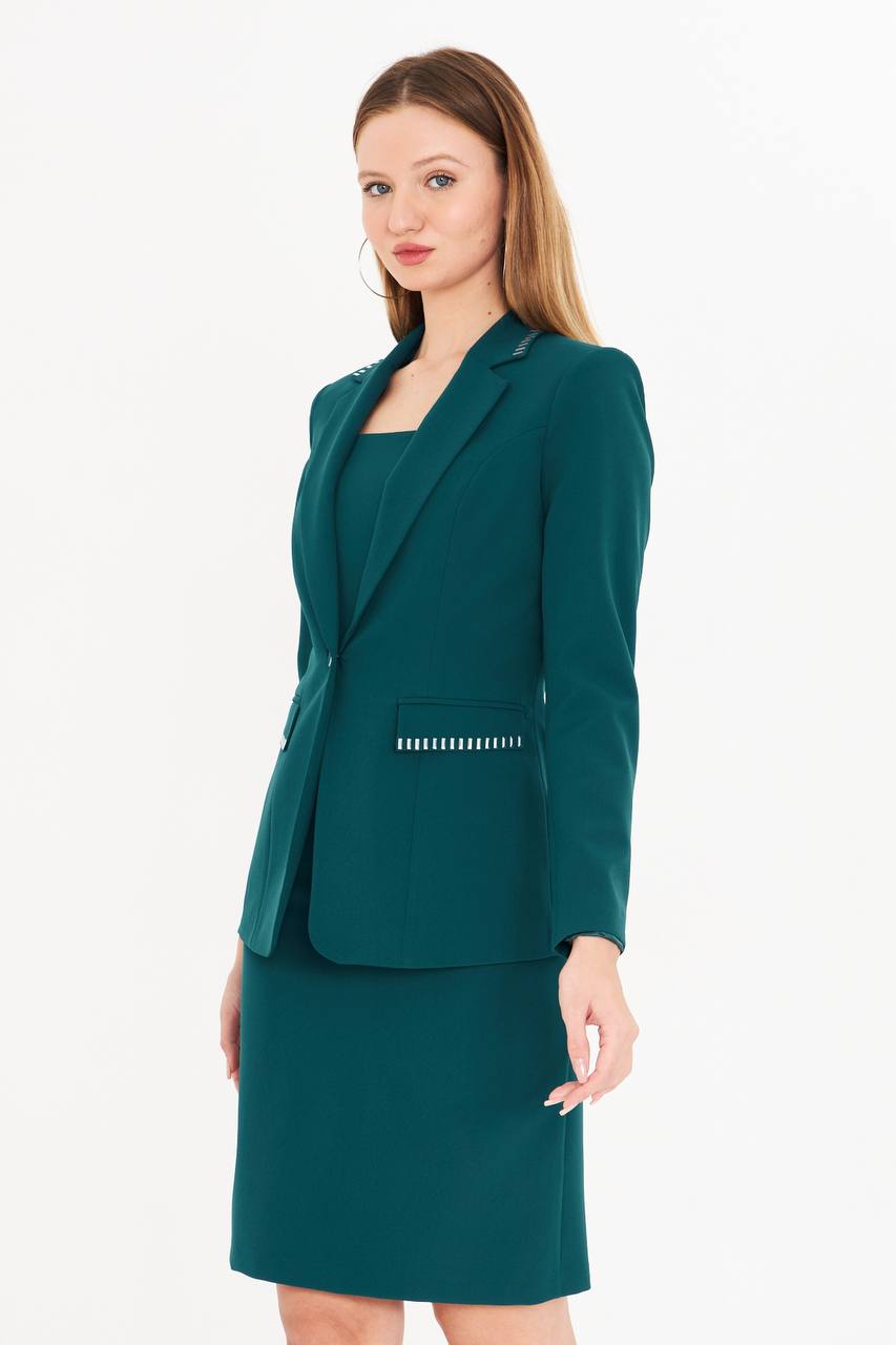 SuitLegacy Women's Emerald Green Dress Suit with Stitch Detail