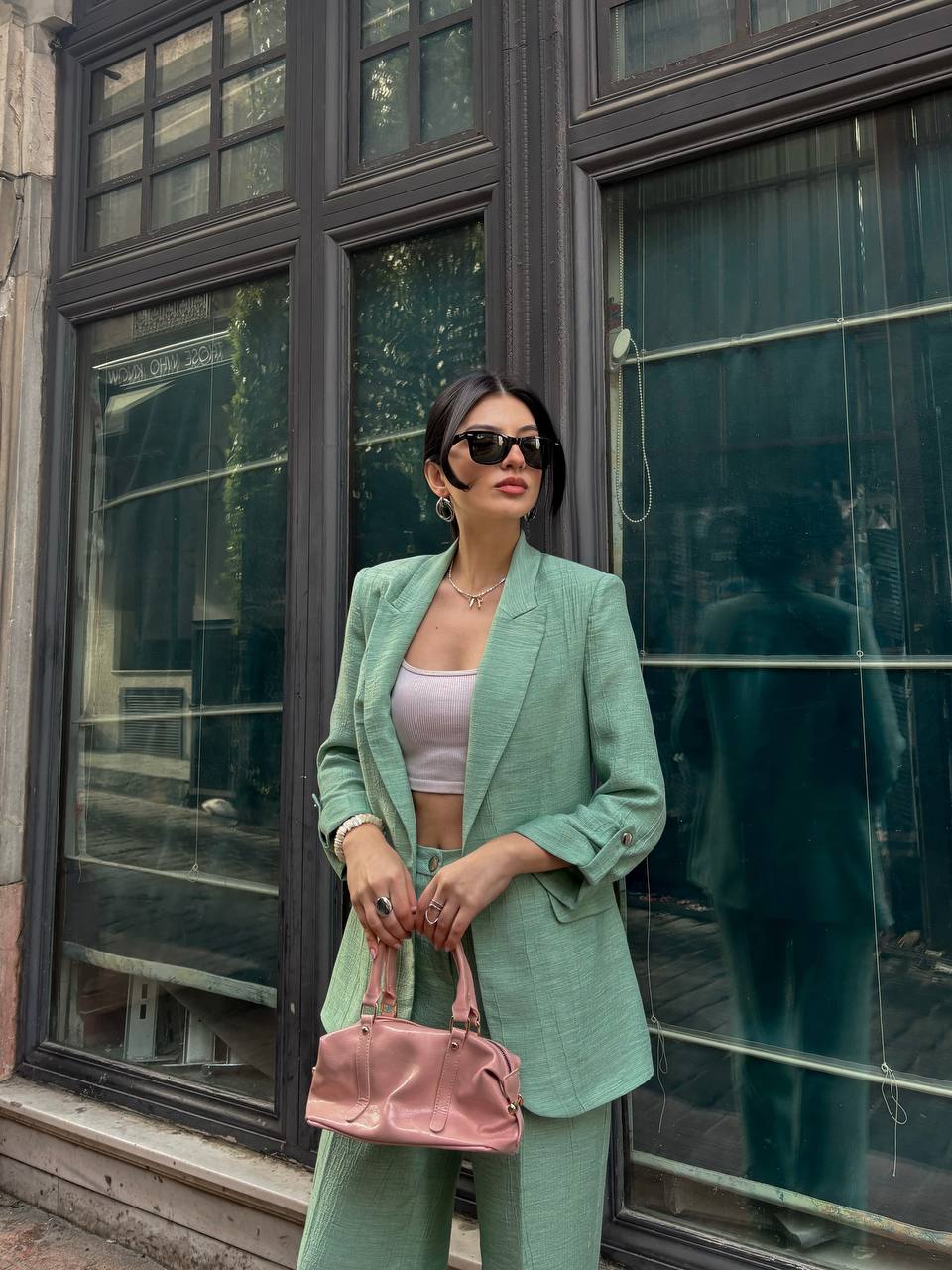 SuitLegacy Women's Mint Green Wide-Leg Pant Suit