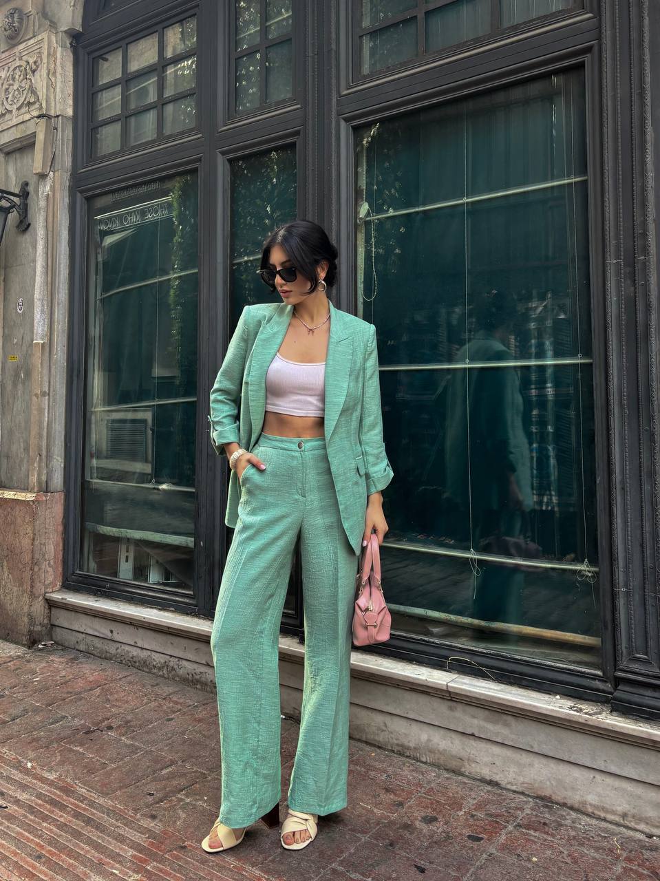 SuitLegacy Women's Mint Green Wide-Leg Pant Suit