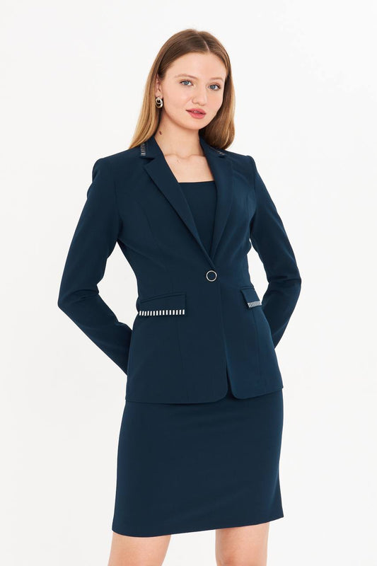 SuitLegacy Women's Navy Blue Dress Suit with Stitch Detail