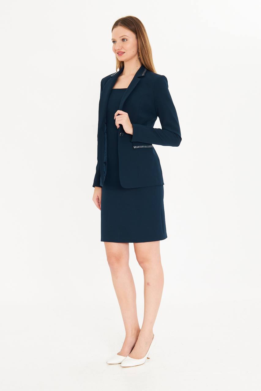 SuitLegacy Women's Navy Blue Dress Suit with Stitch Detail